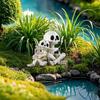 Fishing Skeleton Statue Halloween Decorations, 3.03 Inch Funny Sitting Skull Figurine Shelf Sitter Resin Sculpture For Outdoor