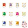 S925 Sterlingsilber Vier-Krappen Zirkonia Ohrstecker Mini Farbiger Diamant Monats-Geburtsstein Diamant-Set Paar Ohrschmuck