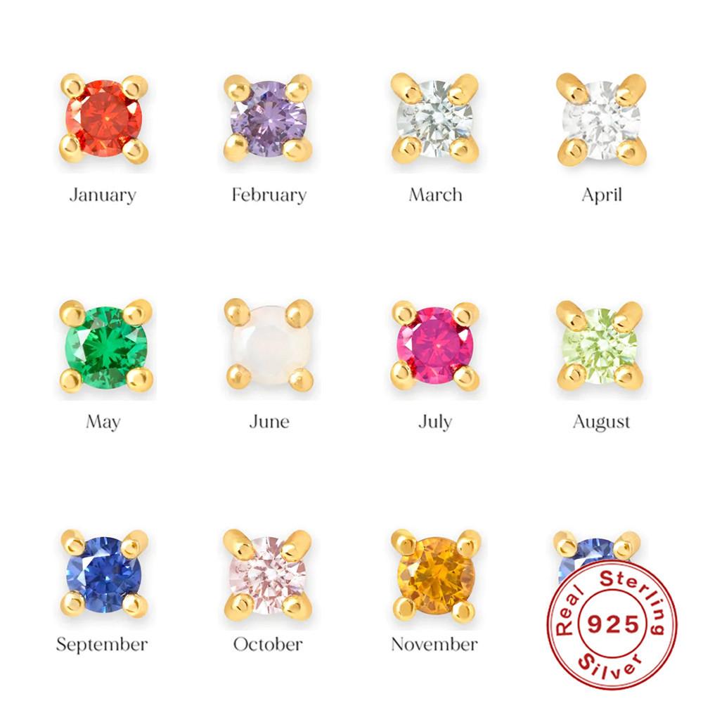 S925 Sterlingsilber Vier-Krappen Zirkonia Ohrstecker Mini Farbiger Diamant Monats-Geburtsstein Diamant-Set Paar Ohrschmuck