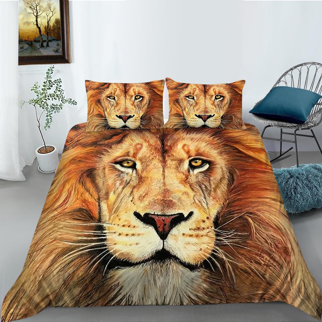 3D-Waldtier-Bettwäsche-Set, Tiger/Löwe, Daunen-Bettbezug, 2/3-teiliges Set für Jungen/Jugendzimmer, luxuriös, bequem, Heimtextilien