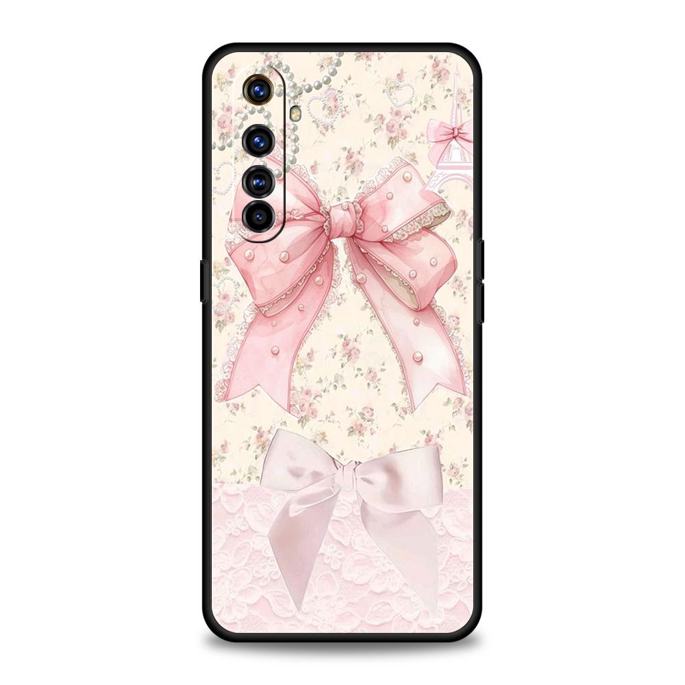 Soft TPU For Realme 11 10 9 Pro Plus GT2 GT3 GT5 C21 C25 C35 C53 C55 C67 Pro 5G Shockproof Phone Case Bow-Knot Pink Bow Pattern