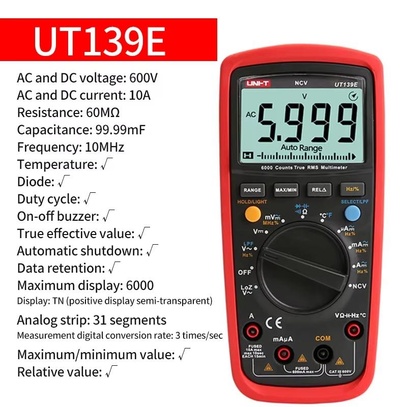 UNI-T Multimeter Professional UT139A UT139B UT139C UT139E UT60S UT60BT UT61B+ UT61D+ UT61E+ Electrical Multi Meter Multimeters