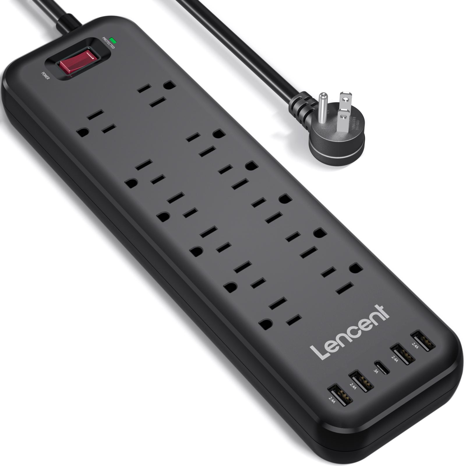 

LENCENT Power Strip Surge Protector with 12 Outlets 4 USB 1 Type C 6Ft Extension Cord (1875W/15A,3600J) Multiple Socket for Home