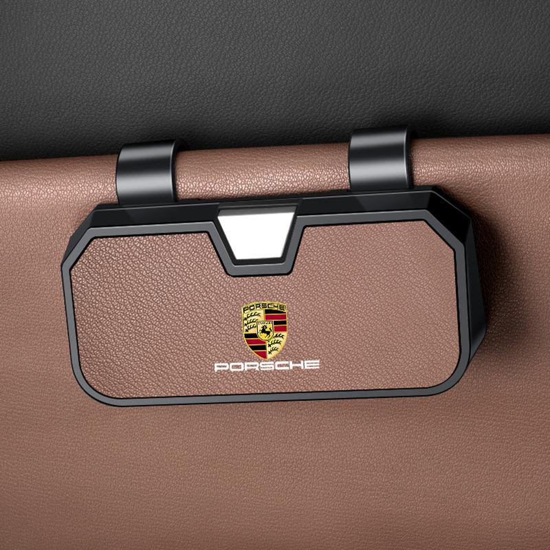 Car Visor Sunglasses Case Holder Clip Goat Eyeglasses Hanger For Porsche Cayenne Panamera Macan Boxster Cayman 718 911 Sticker