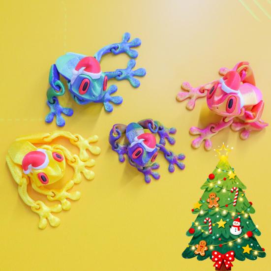 Christmas Hat Frog Refrigerator Magnet 3D Printed Movable Joints Frog Fidget Toy Articulated Animal Model Figurine Fridge Magnetic Frog Decoration