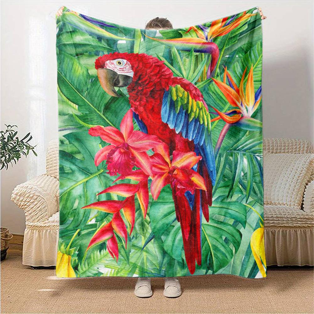 Tropical Parrot Print Flannel Blanket High Quality Warm Comfortable Cover for All Seasons Perfect for Gifts Home Decor