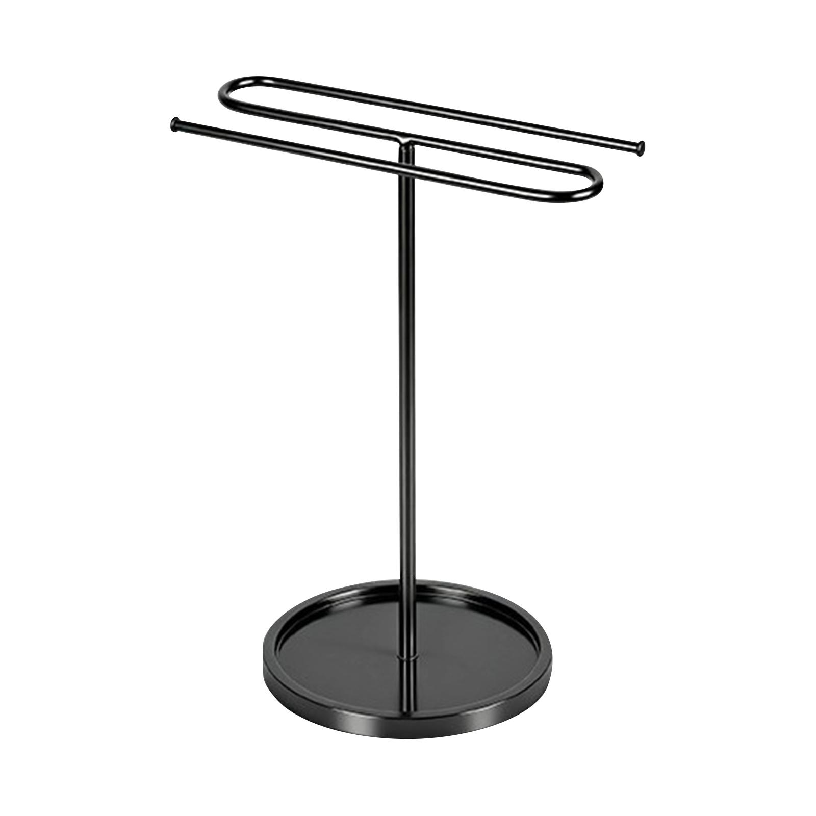 Freestanding Double Bar Towel Rack Metal Stand with Round Base for Bathroom Kitchen Countertop Storage and Organization