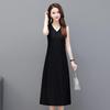 High-End Elastic Jacquard V-Neck Sleeveless Long Vest Dress