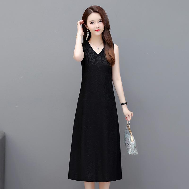 

High-End Elastic Jacquard V-Neck Sleeveless Long Vest Dress 4XL (145-160 Jin) жовтий