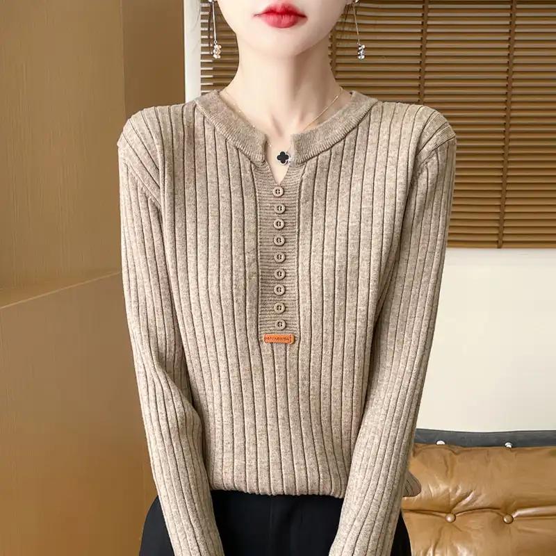 Solid Color Pullover Fashion Casual Autumn and Winter Long-sleeved Knitted Sweater Loose Bottoming Shirt Top