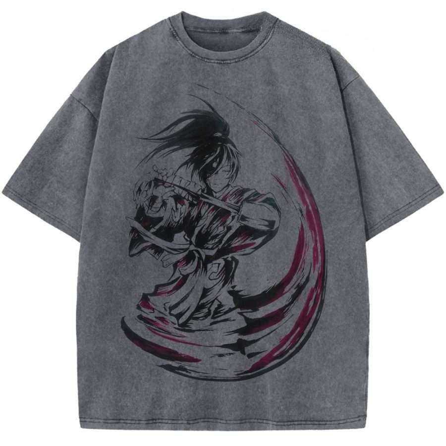 Dororo Hyakkimaru Printed Tee Men Women Retro Washed T-shirts Oversized Cotton T Shirt Short Sleeve Clothing Harajuku Tshirt