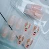 24Pcs Christmas Press On Nails Snowflake with French Cartoon Elk Design, French Tip Fake Nails Medium Square Full Cover Stick On Nails Glossy Xmas