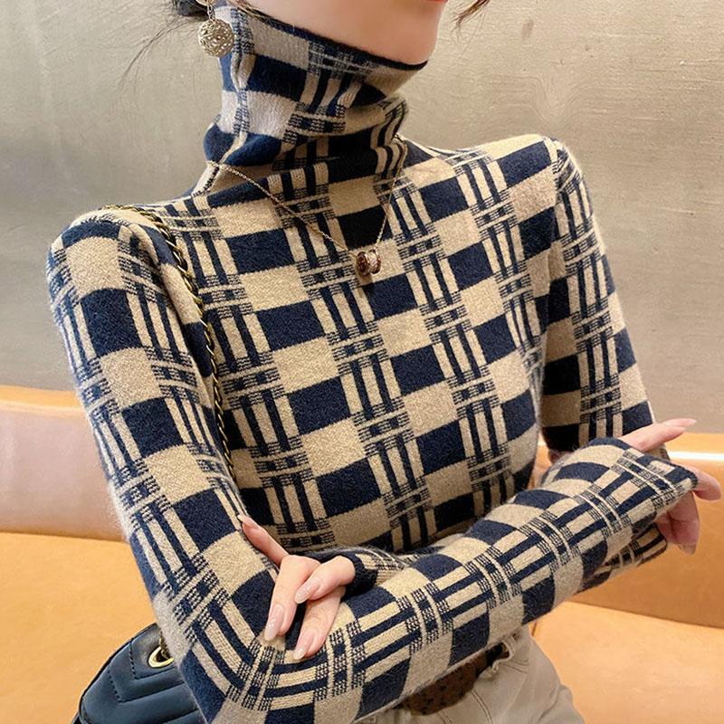 Svetr s vysokým límcem dámské základní tričko podzim a zima nový slim fit a pulovr temperament pletený svetr vnitřní top dámský