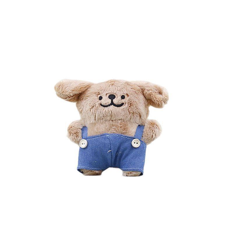White Dog Overalls Plush Keychain Stuffed Pp Cotton Filling Decoration Bag