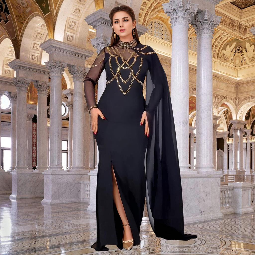 Women's Fashion Slim-fit Rhinestone Shawl Dress - Elegant European & American Style