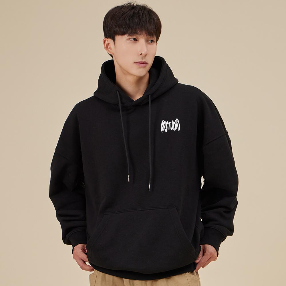 Ap Studio Ghost Lettering Oversized Wide Shoulder Hoodie_Black