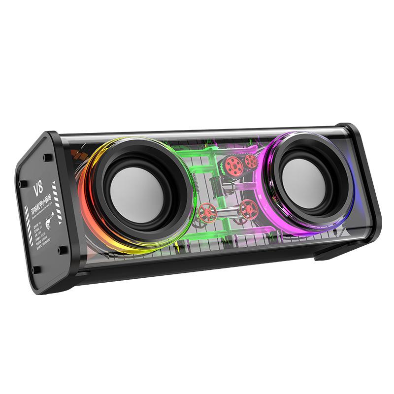 V8 Bluetooth Mini Speaker: Portable, Colorful LED, Heavy Bass, Desktop-Ready