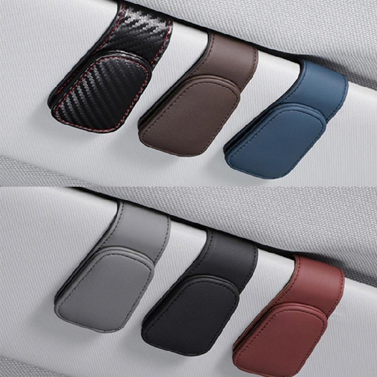 Car Sun Visor Glasses Mount Ticket Card Holder Magnetic Leather Hanger Clip