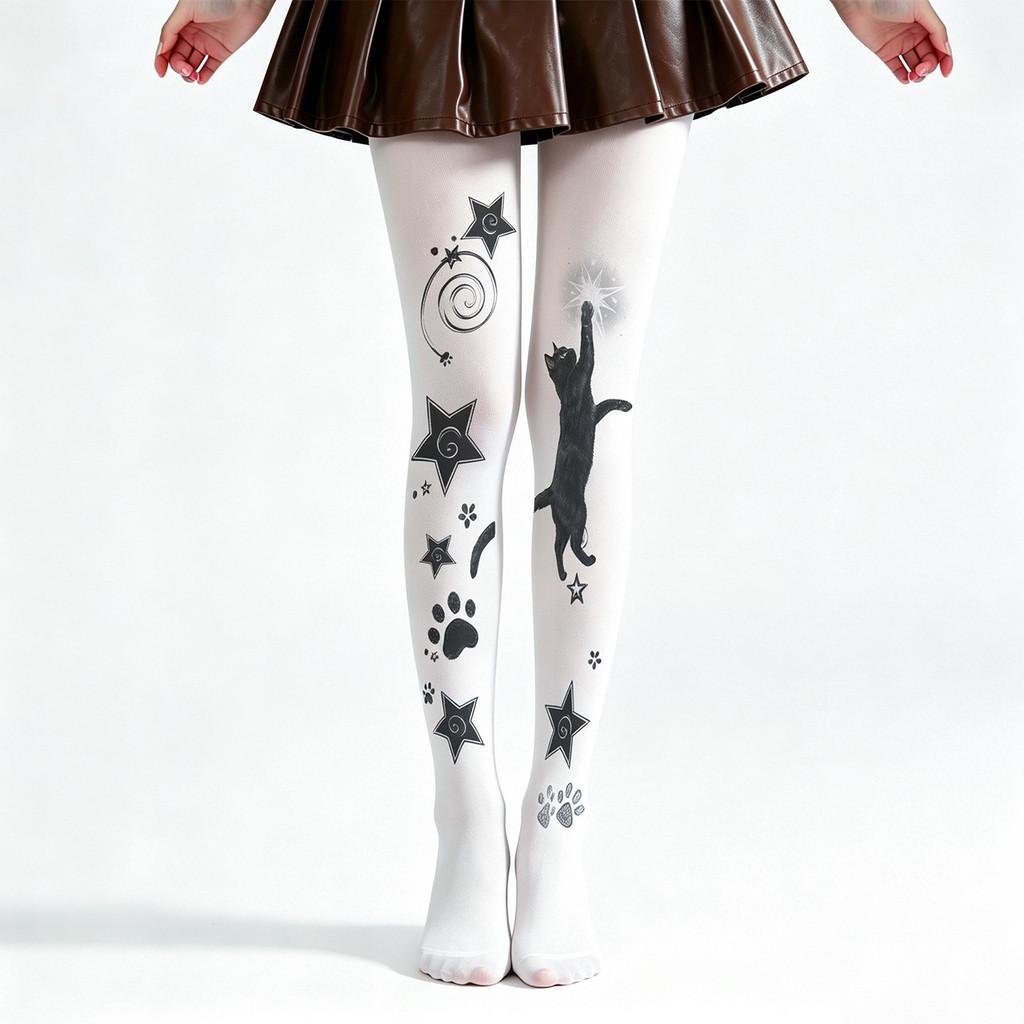 Cat Print Velvet Tights With Hip Lifting And Slimming For Casual Women