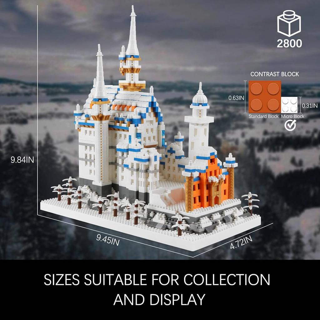 Germany Swan Stone Castle Micro Building Blocks Set, Famous World Architecture Model Creative Collection Building Toys for Adults and Kids 14+