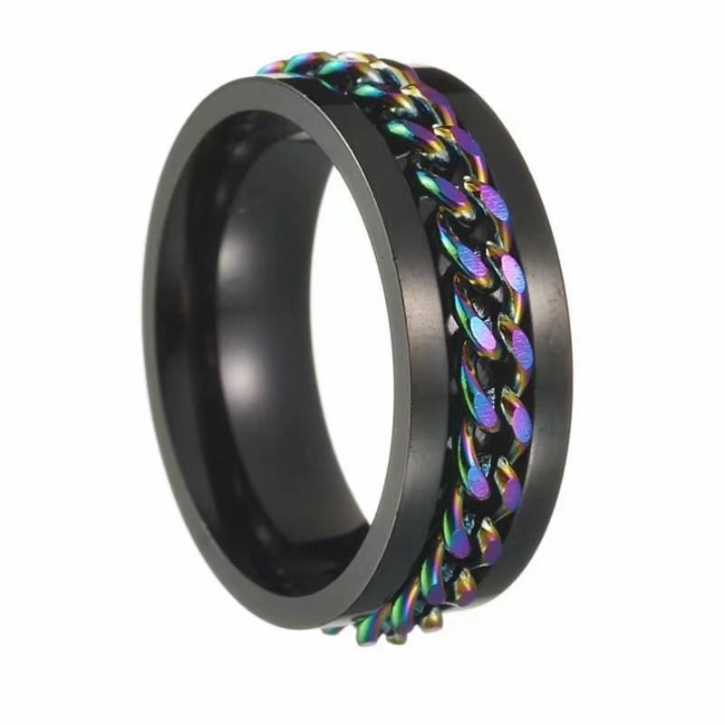 Fashionable and unique multi-purpose stainless steel ring with rotating chain finger ring accessory
