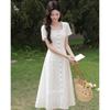 French Style Square Neck Embroidered White Summer Dress