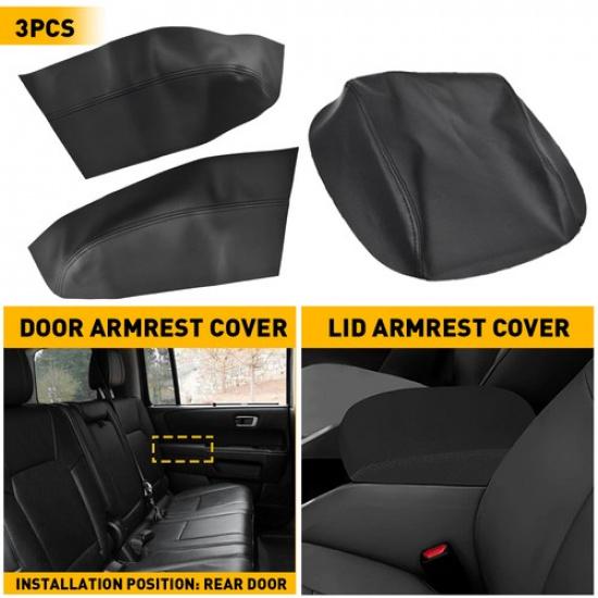 Fits 09-15 Honda Pilot Center Console Lid Rear Armrest Vinyl Cover Black 3pcs H