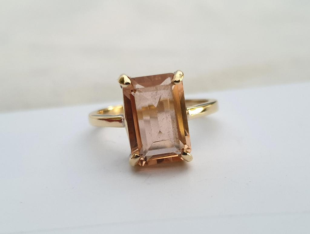 Peach Morganite Quartz 925 Sterling Silver Yellow Gold Overlay Ring Jewelry