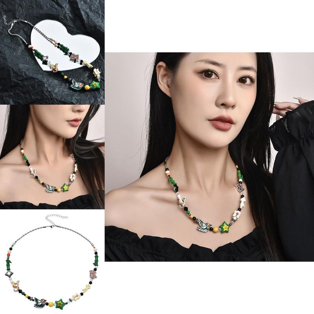 Unique Handmade Heart Shaped Lucky Star Smiley Face Necklace With Colorful Gemstones