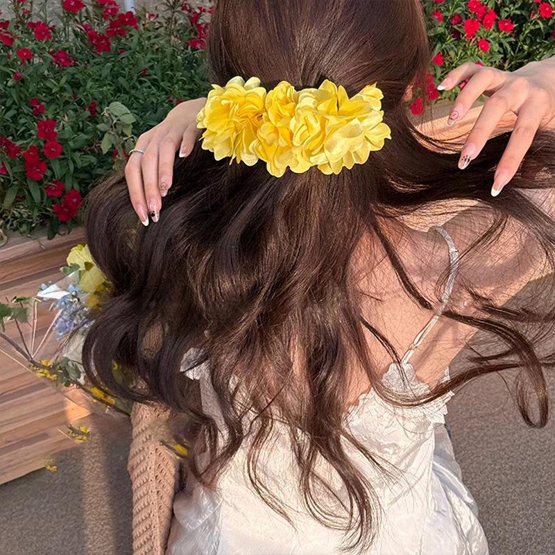 

Летняя ткань для волос цветок заколка нишевый высокий смысл мода темперамент клипса-банан чувство атмосферы ретро аксессуары для волос женщины