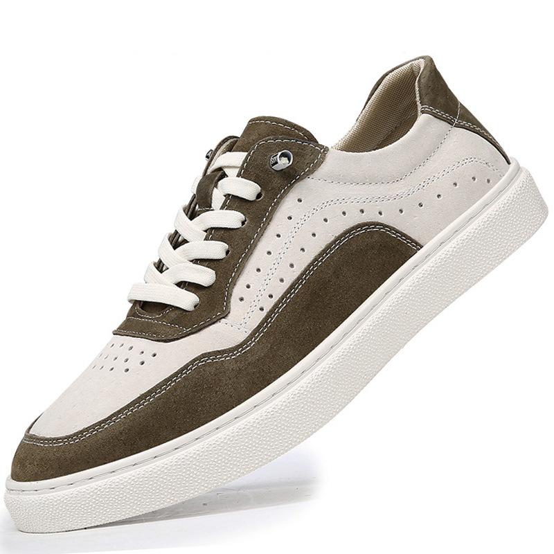 New Shoes for Men Genuine Leather Casual Shoes Fashion Breathable Flat Skateboard Shoes Youth Lace-up Sneaker