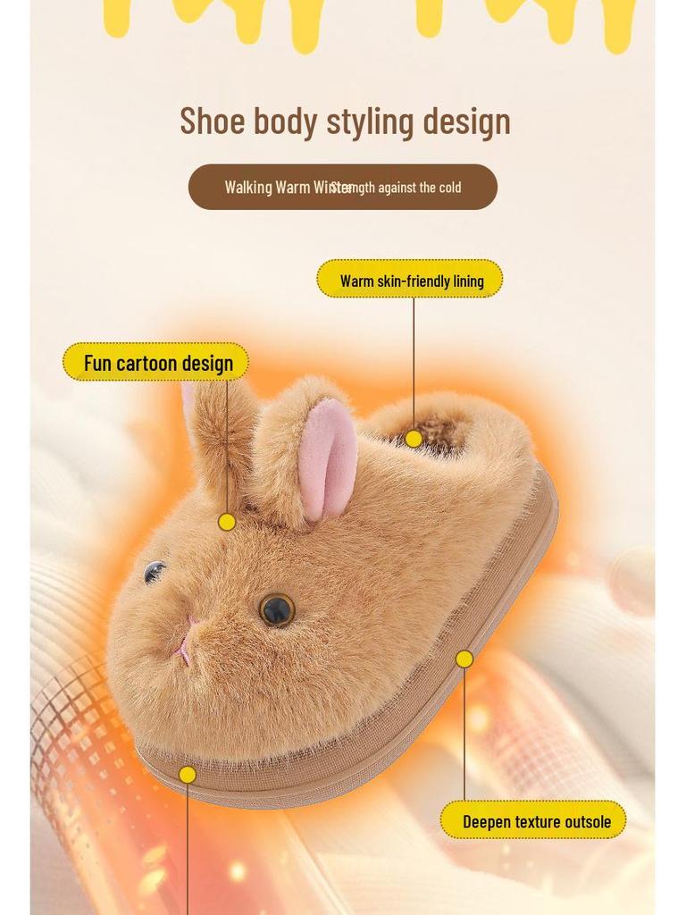 Girls' Winter Velvet Fur Slippers - Warm Indoor Closed-Toe Cotton Shoes for Children and Women