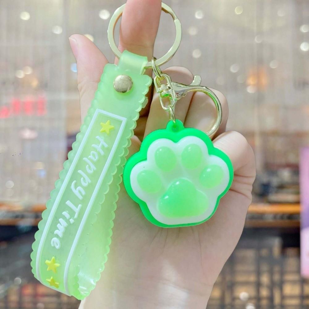 Cartoon Squeeze Toy Glowing Fidget Toy Key Ring Bag Pendant Cat Paw Key Chain Party Favors