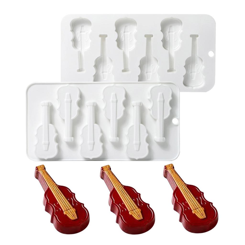 6 Holes Violin Silicone Dessert Mould Puddings Chocolate Mousse Mold Portable Cake Decorating Tool Kitchen Accessories