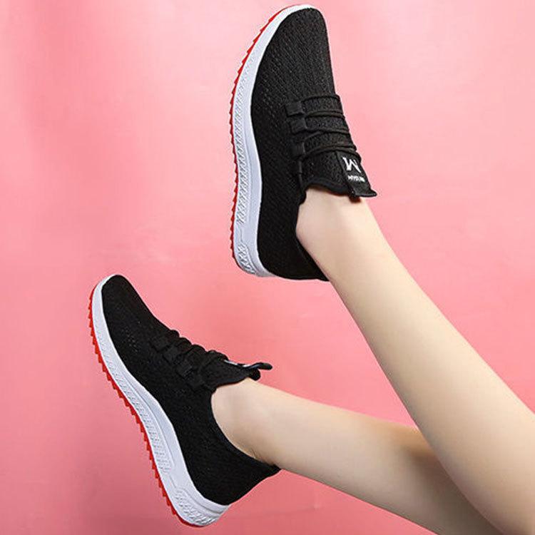 

2025 shoes women s thickened soles spring new fly-woven sports shoes Korean version trend running shoes mesh casual shoes women 36