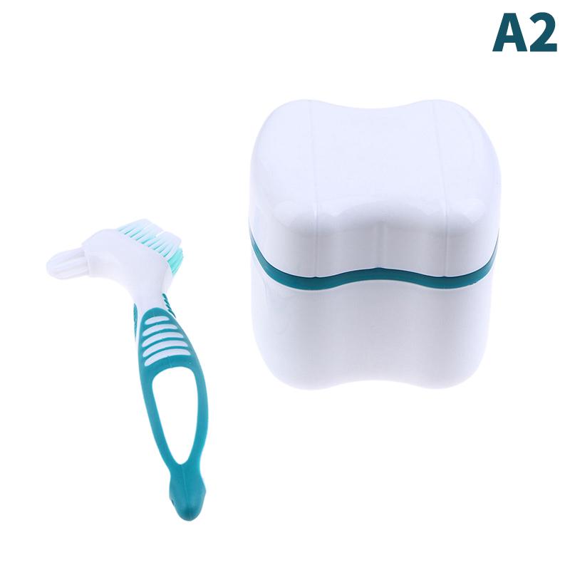 2Pcs Travel Denture Cleaning Tooth Brush With Soaking Storage Box Dentures Container For Teeth Oral Care