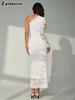 Oversized Lace Hollow Asymmetric Off-Shoulder Bodycon Long Dress Evening Gown