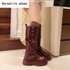 Winter Punk Stil Damen Kniehohe Stiefel Mode Gürtelschnalle Lange Stiefeletten Damen Casaul Plateauabsätze Botas Mujer