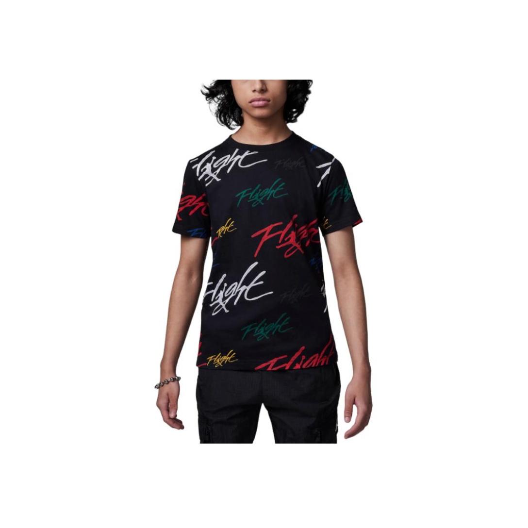 

Jordan Flight Logo All Over Print Pattern Crew Neck T-Shirt Kids Tops Black HJ2098-010 XL