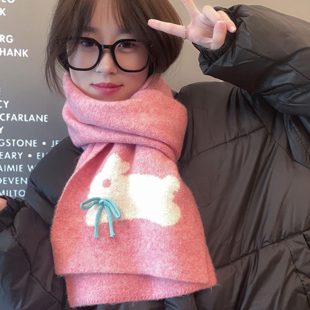 

Polyester Rabbit Knitted Scarf Soft Long Scarf Gift Cartoon Thick Shawl Autumn чёрный