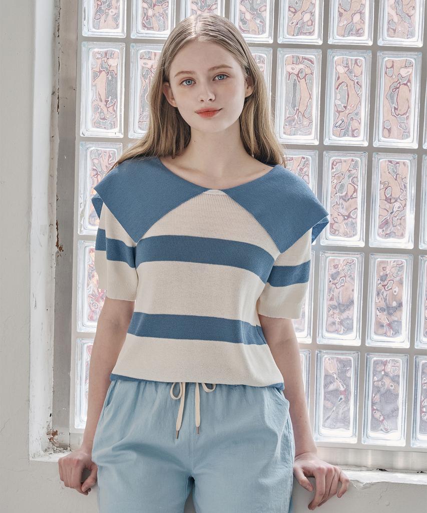 SOUP Sailor Collar Neck Striped Half Knit (Sb5Skf2)