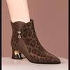 Autumn and Winter New Suede Leopard Print Wind Side Zipper Short Tube Mother Women's Boots High Heel Martin Boots Women's