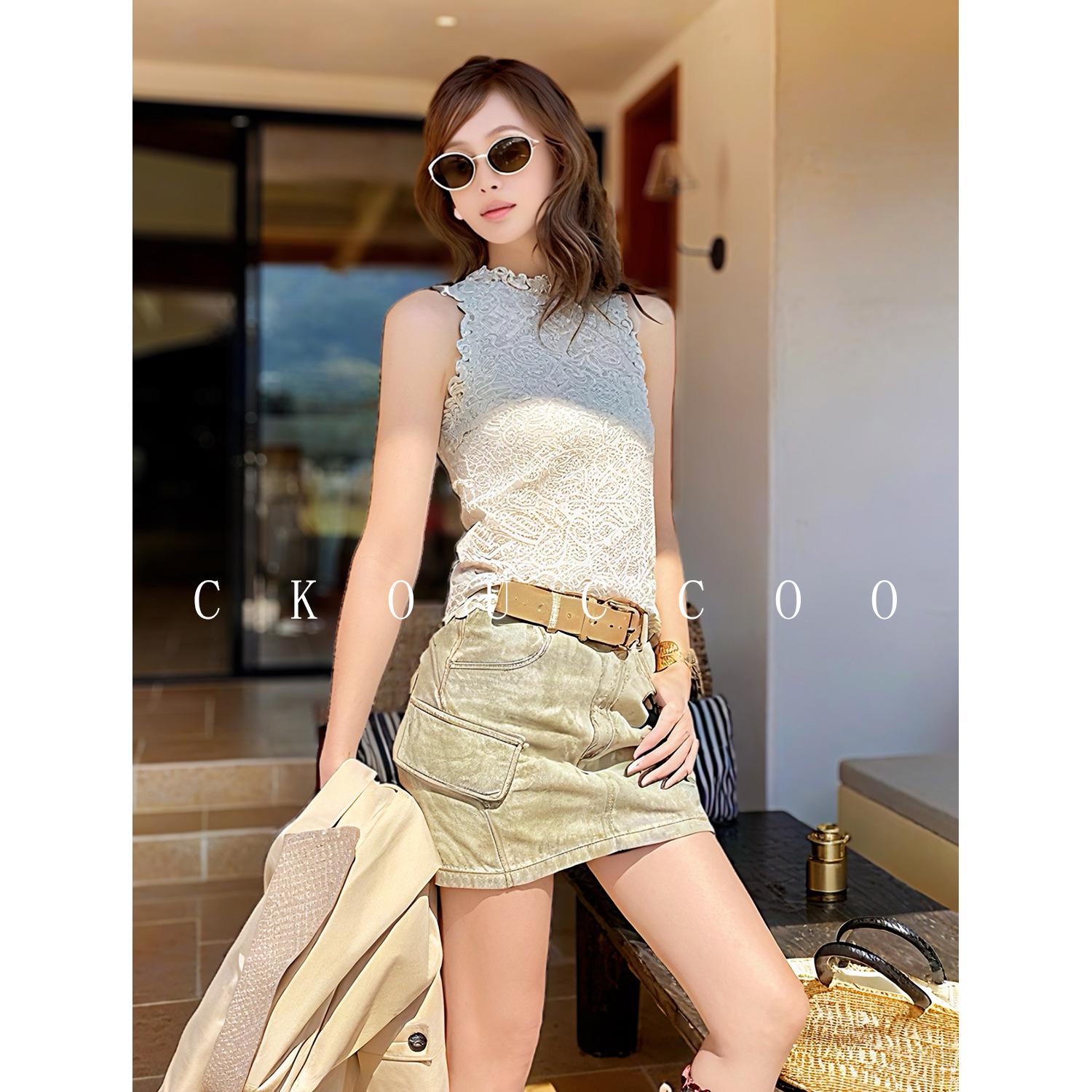 Elegant French Lace Trim Sleeveless Cotton Tank Top - Women s Summer Style XL белый