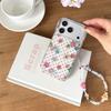 Soft Pink Flower Polka Dot Glitter Clear Case With Wrist Strap For iPhone 15 16 17 Pro Max INS Kawaii Shockproof Cover