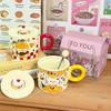 Cute Cartoon Ceramic Mug Birthday Gift Cup with Lid High Value Water Cup Household Brewing Cup Coffee Cup