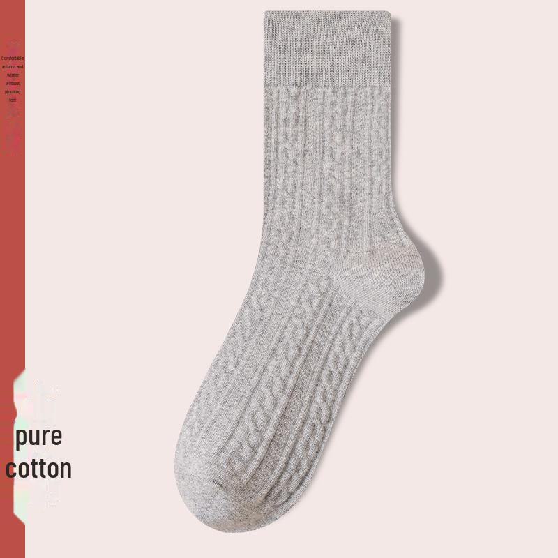Women's Retro Twist Pure Cotton Mid-Tube Socks - Antibacterial, Deodorant, Autumn/Winter, White Long Socks.