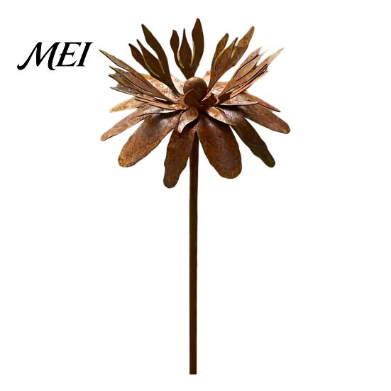Vintage Style Garden Flagpole Rusty Outdoor Daisy Flower Metal Yard Stake, Rusted Iron Art Rust-red Patio Decoration Decoration, Weather-Resistant