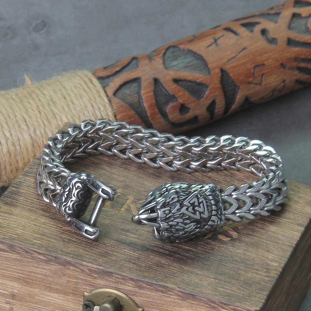 Mesh Chain Punk Bracelets Viking Wolf Mens Bracelet High Quality Biker Jewelry