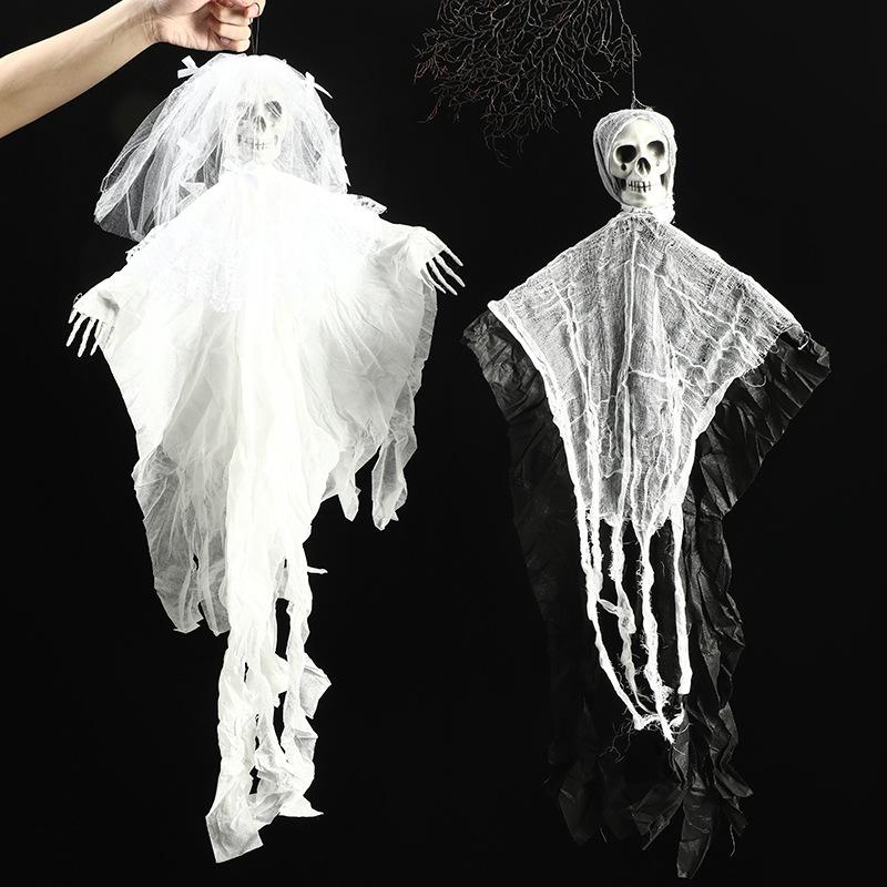Spooky Hanging Ghost Decoration for Halloween, Bar KTV Horror Props, Skeleton Veil for Haunted House Door, Creepy Party Hanging Ornaments