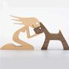 Famiglia Cucciolo Legno Cane Artigianato Figurina Regalo di San Valentino Modello di Intaglio Decorazione per Casa Ufficio Regalo di Natale Decorazione per Coppia